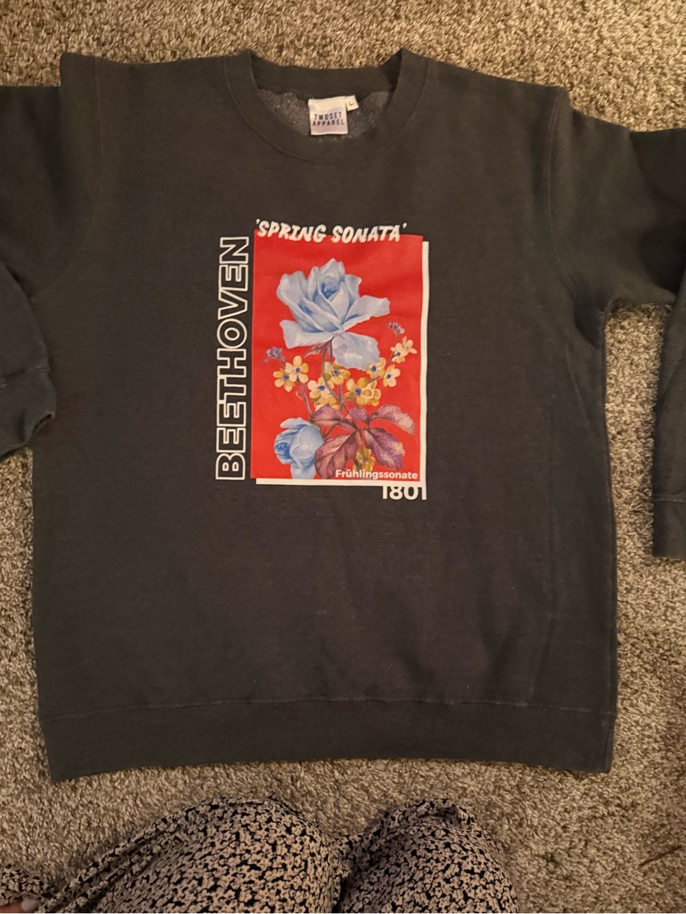 Vintage-Inspired Beethoven 'Spring Sonata' Crewneck Sweatshirt - Charcoal